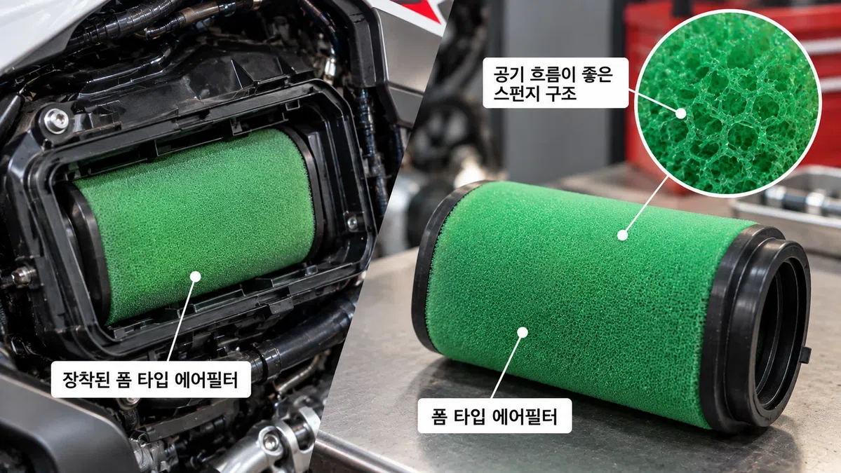 폼 타입 오토바이 에어필터의 필터 매체 구조